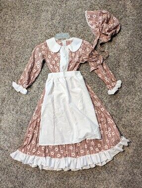 Pioneer Girl Striped/Floral Costume with Apron And Bonnet